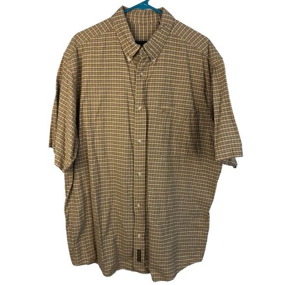 Timberland Men’s Button Down Shirt Sz XL Yellow Plaid 100% Cotton Short Sleeve - Picture 1 of 9